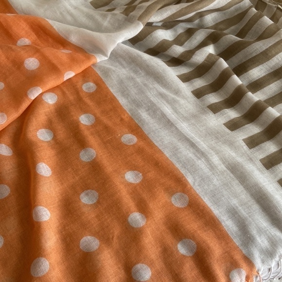 Polka Dot and Striped Scarf Melon White and Tan - Picture 4 of 5